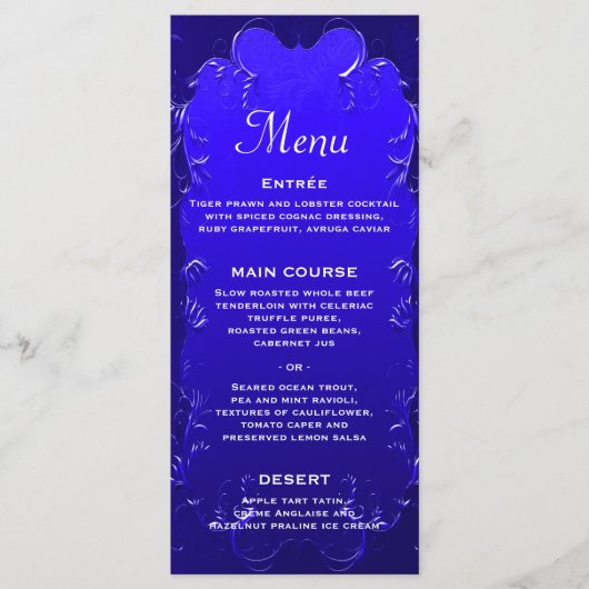 Elegantes Royal Blue Wedding Reception Menu Menükarte (Vorderseite)