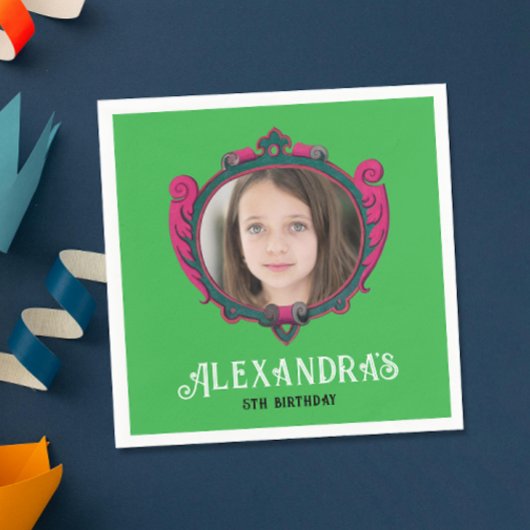 Elegantes Royal Green Pink Princess Emblem Foto Serviette