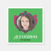 Elegantes Royal Green Pink Princess Emblem Foto Serviette (Vorderseite)
