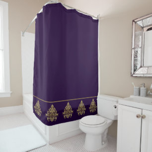 Elegantes Royal Lila mit Gold Damask Duschvorhang