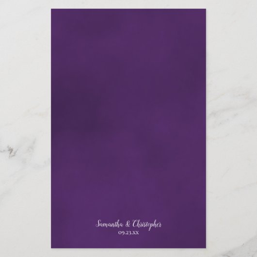 Elegantes Royal Lila Rose Budget Hochzeitsmenü (Rückseite)