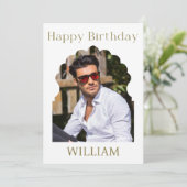 Elegantes Royal Minimalistisch Modern Foto Geburts Karte (Stehend Vorderseite)