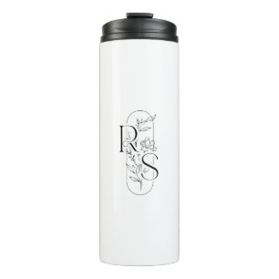 Elegantes RS-Blumenmonogramm mit Freesie Thermosbecher