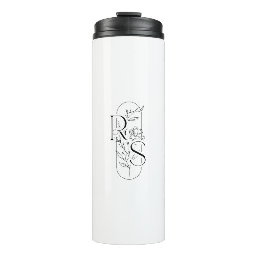 Elegantes RS-Blumenmonogramm mit Freesie Thermosbecher (Vorderseite)