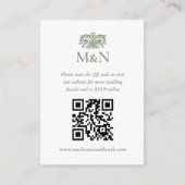 Elegantes RSVP Hochzeitsmonogramm QR Code Grün Begleitkarte (Vorderseite)