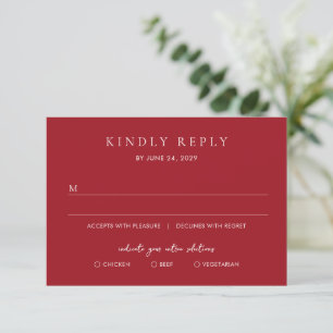 Elegantes Rubine-Rot modernes Hochzeit RSVP Karte