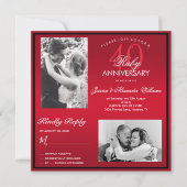 Elegantes Ruby 40. Hochzeitliches Doppel-Foto Einladung (Vorderseite)