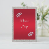 Elegantes Ruby Red, Funkelnd Silver Ring Wedding M RSVP Karte (Stehend Vorderseite)