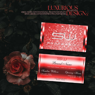 Elegantes Ruby Red Glitzer Luminous Stars Monogram Visitenkarte