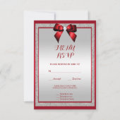 Elegantes Ruby Red & Silver Glitzer Wedding Menu RSVP Karte (Vorderseite)