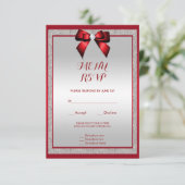 Elegantes Ruby Red & Silver Glitzer Wedding Menu RSVP Karte (Stehend Vorderseite)