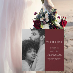 Elegantes Ruby-Rot Paar-Foto Save-the-Date Magneteinladung
