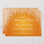 Elegantes Ruhestand Party Night Dazzle Orange Einladung (Vorne/Hinten)