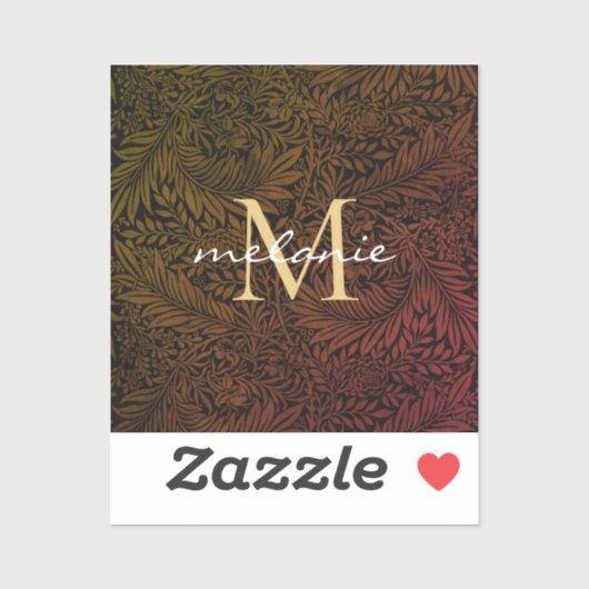 Elegantes Rust Orange Gold Floral Script Monogram Aufkleber (Blatt)