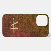 Elegantes Rust Orange Gold Floral Script Monogram iPhone Hülle (Rückseite (Horizontal))