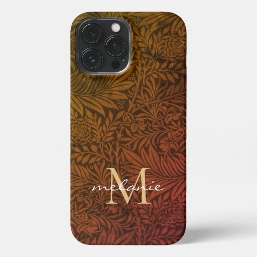 Elegantes Rust Orange Gold Floral Script Monogram iPhone Hülle (Rückseite)