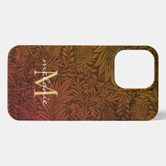 Elegantes Rust Orange Gold Floral Script Monogram iPhone Hülle (Rückseite (Horizontal))