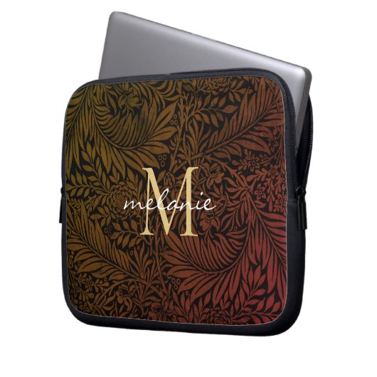 Elegantes Rust Orange Gold Floral Script Monogram Laptopschutzhülle (Vorderseite Links)