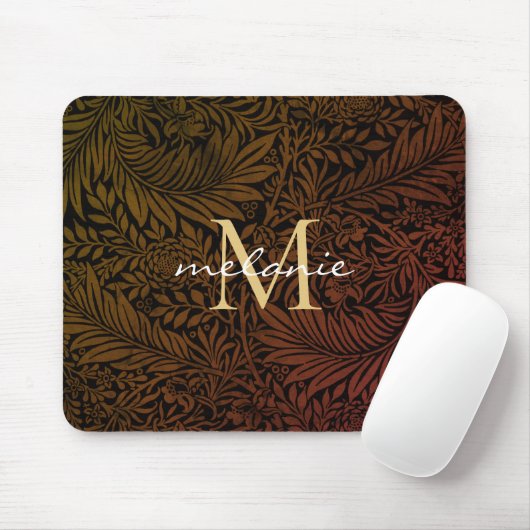 Elegantes Rust Orange Gold Floral Script Monogram Mousepad (Mit Mouse)