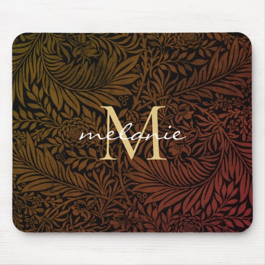 Elegantes Rust Orange Gold Floral Script Monogram Mousepad (Vorne)