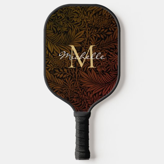Elegantes Rust Orange Gold Floral Script Monogram Pickleball Schläger (Vorderseite)