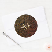 Elegantes Rust Orange Gold Floral Script Monogram Runder Aufkleber (Umschlag)