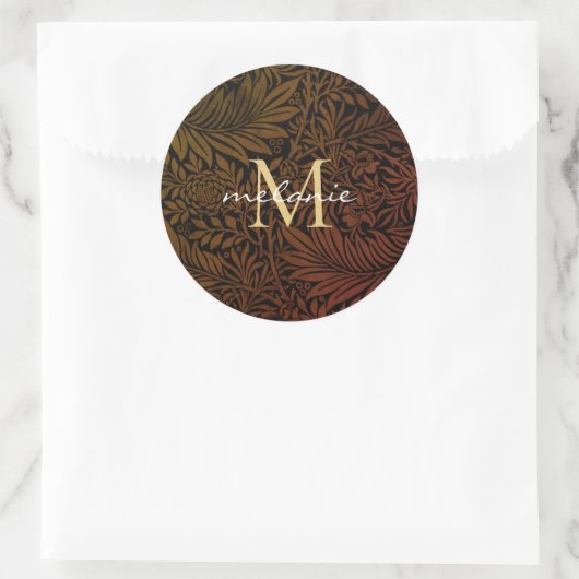 Elegantes Rust Orange Gold Floral Script Monogram Runder Aufkleber (Tasche)