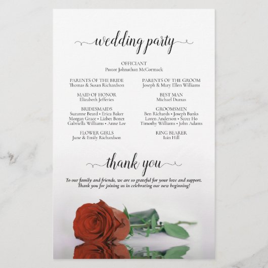 Elegantes Rust Orange Rose Hochzeitsprogramm (Rückseite)
