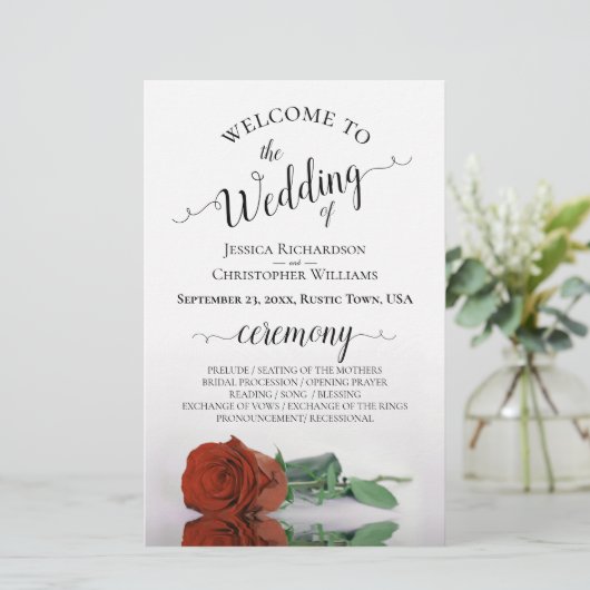Elegantes Rust Orange Rose Hochzeitsprogramm (Stehend Vorderseite)
