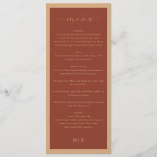 Elegantes Rust-Serifen-Hochzeitsmenü Menükarte