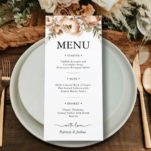 Elegantes Rustic Boho Wedding Menu Menükarte