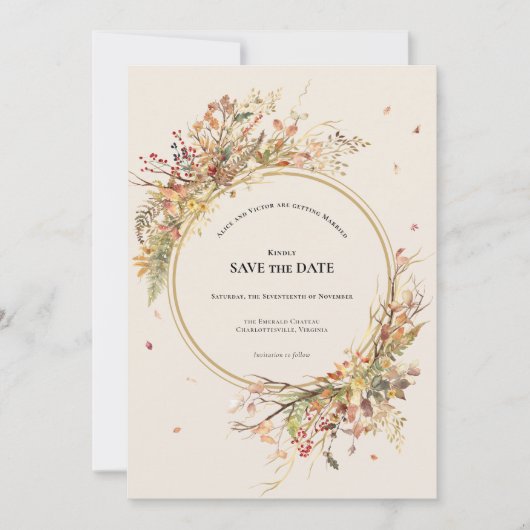 Elegantes Rustic Fall Beige Wedding Monogram Save The Date (Vorderseite)