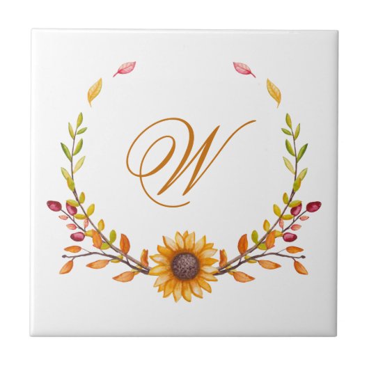 Elegantes Rustic Fall Floral Bouquet Monogramm Fliese (Vorderseite)
