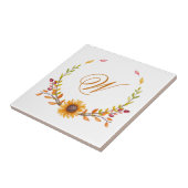 Elegantes Rustic Fall Floral Bouquet Monogramm Fliese (Seite)