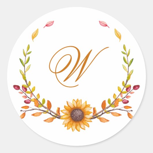 Elegantes Rustic Fall Floral Bouquet Monogramm Runder Aufkleber (Vorderseite)