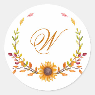 Elegantes Rustic Fall Floral Bouquet Monogramm Runder Aufkleber