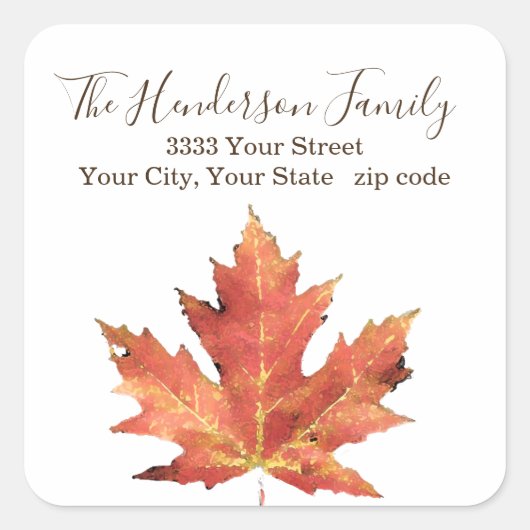 Elegantes Rustic Fall Leaf Rücksendeadresse-Label Quadratischer Aufkleber (Vorderseite)