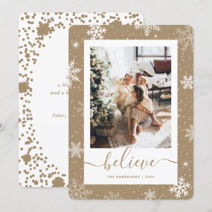 Elegantes Rustic Kraft Paper Foto Snowflake Feiertagskarte
