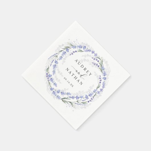Elegantes Rustic Lavender Wreath Wedding Paper Serviette (Ecke)