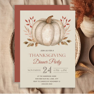Elegantes Rustic Pumpkin Erntedank Dinner Party Einladung