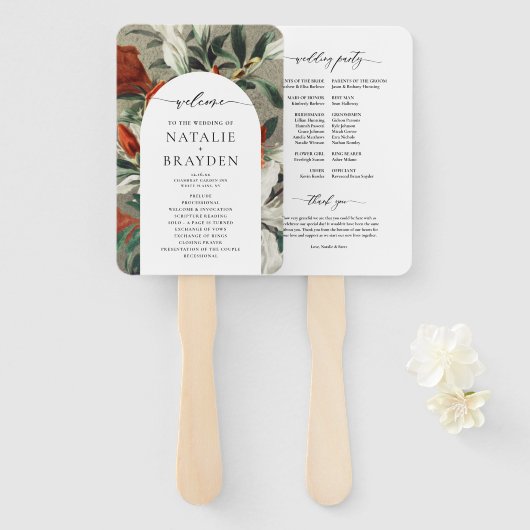 Elegantes Rustic Terracotta Florals Hochzeitsprogr Fächer (Vorne und Hinten)