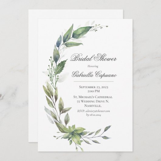 Elegantes Rustikales Blätter Grünes Brautparty Einladung (Vorne/Hinten)