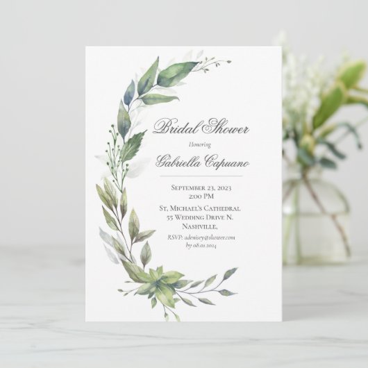 Elegantes Rustikales Blätter Grünes Brautparty Einladung (Stehend Vorderseite)