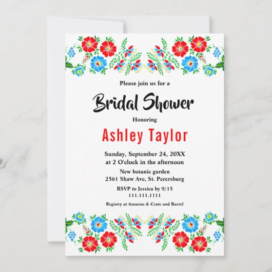 Elegantes Rustikales blaues Rote Rosen Blumenkohl  Einladung (Vorderseite)