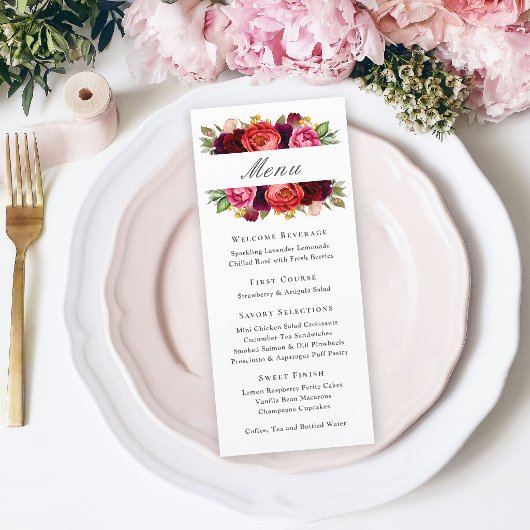 Elegantes rustikales Blumen-Event-Menü Menükarte
