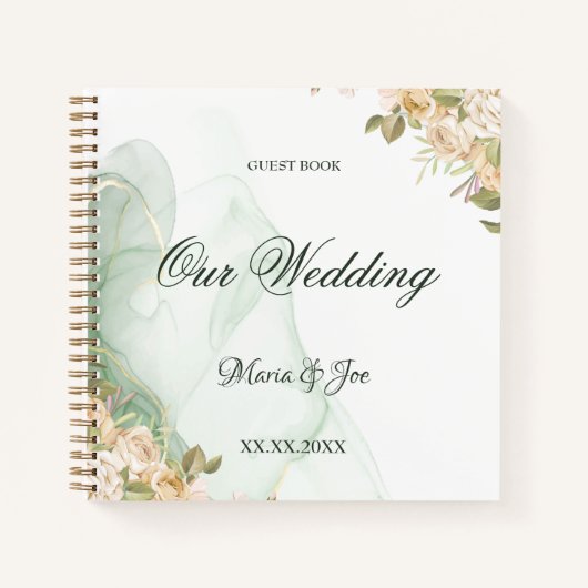 Elegantes Rustikales Blumengrün Hochzeitsgast-Buch Notizblock (Vorderseite)
