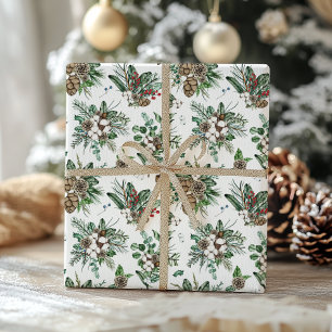 Elegantes rustikales botanisches Weihnachtsfest Geschenkpapier