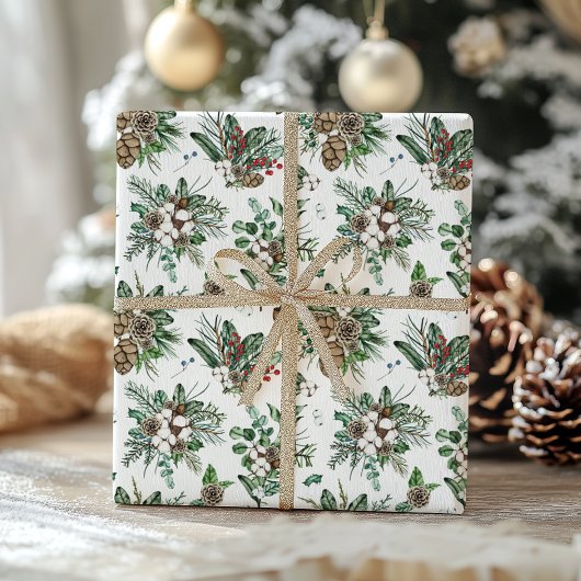 Elegantes rustikales botanisches Weihnachtsfest Geschenkpapier