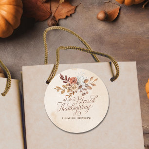 Elegantes Rustikales Braun Creme Blumen Thanksgivi Runder Aufkleber