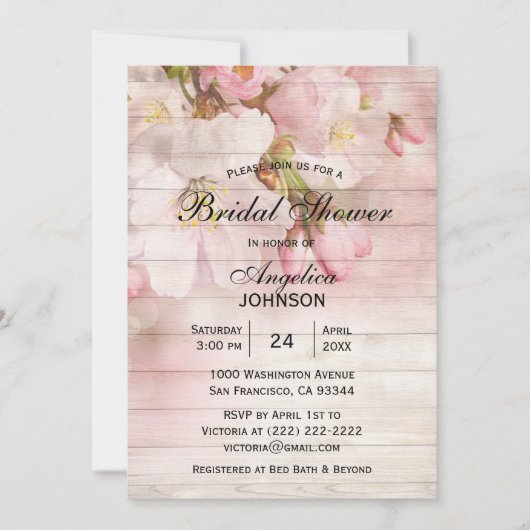 Elegantes Rustikales Brautparty aus Kirschholz Einladung (Vorderseite)